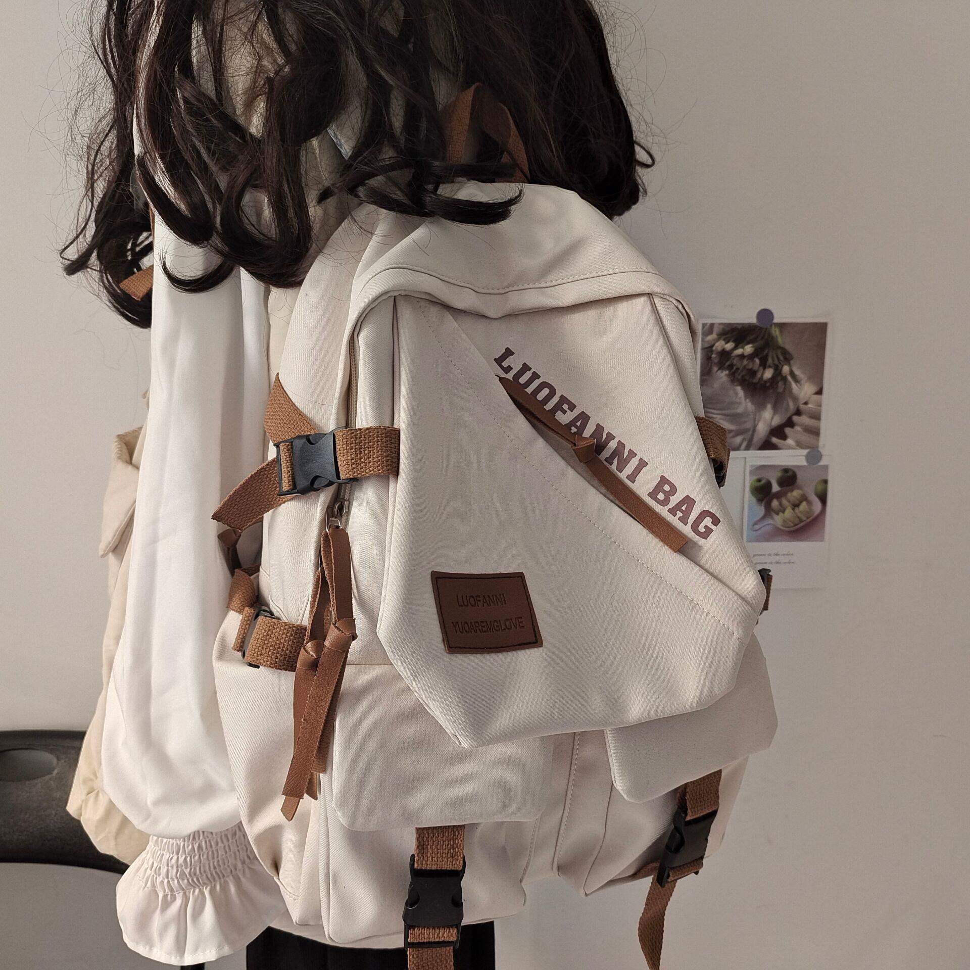 日本复古双肩包初中女生书包男款复古工装大容量耐脏背包中学书包