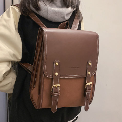 香港ITBLIND代购港风复古学生双肩包女大容量书包ins小众牛皮背包