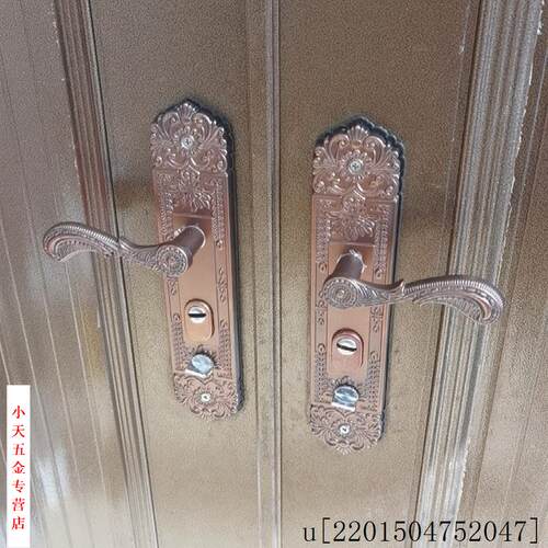 .铝合金防盗门锁红古铜色大门锁面板把手双开门把手面板青古铜.