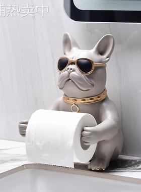 法斗犬洗手台桌面卷纸筒茶几餐巾纸收纳盒客厅狗摆件卫生间纸巾盒