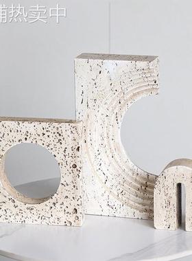 仿黄洞石艺术几何摆件桌面工艺品摆设别墅客厅样板间电视柜装饰品