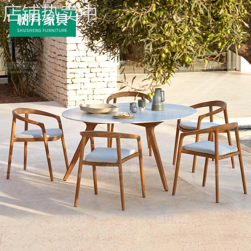 户外休闲柚木桌椅庭院室外阳台实木吧椅家具北欧创意茶几餐桌组合
