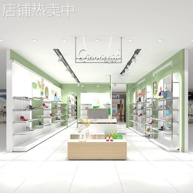 定做鞋店鞋柜展示柜商场店铺包包烤漆展柜异形绿色公司展厅陈列柜