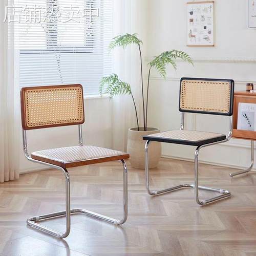 复古餐椅网红ins诧寂风藤编餐椅简约家用中古风椅子民宿休闲椅