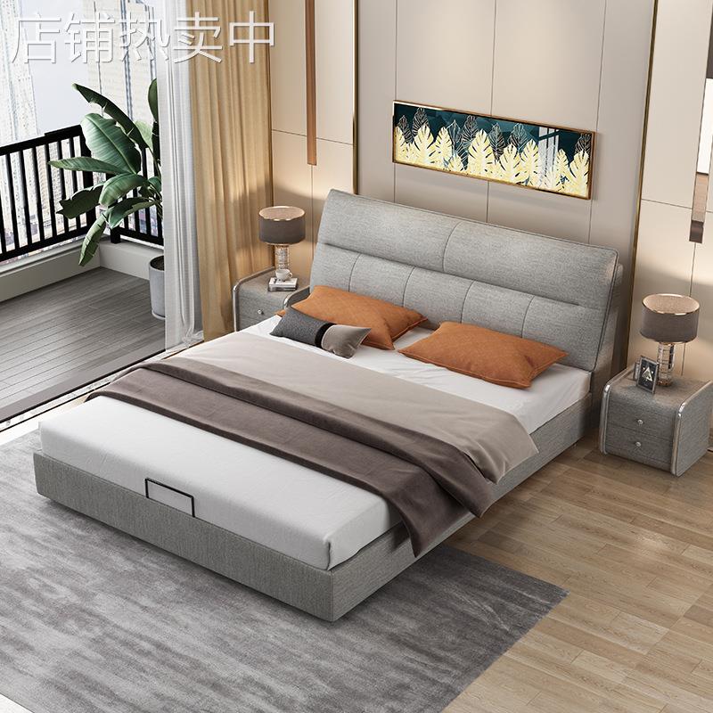 现代简约主人皮床 主卧双人床科技布艺床 可储物轻奢软包公寓