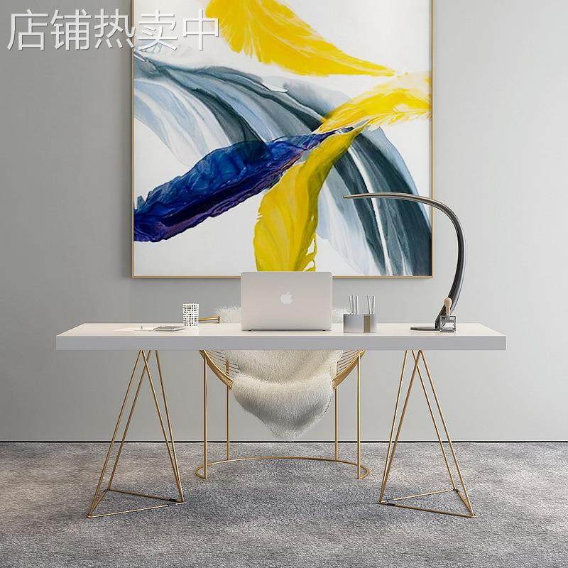 北欧家用实木台式电脑桌书房白色学习桌椅铁艺工作台书桌办公台