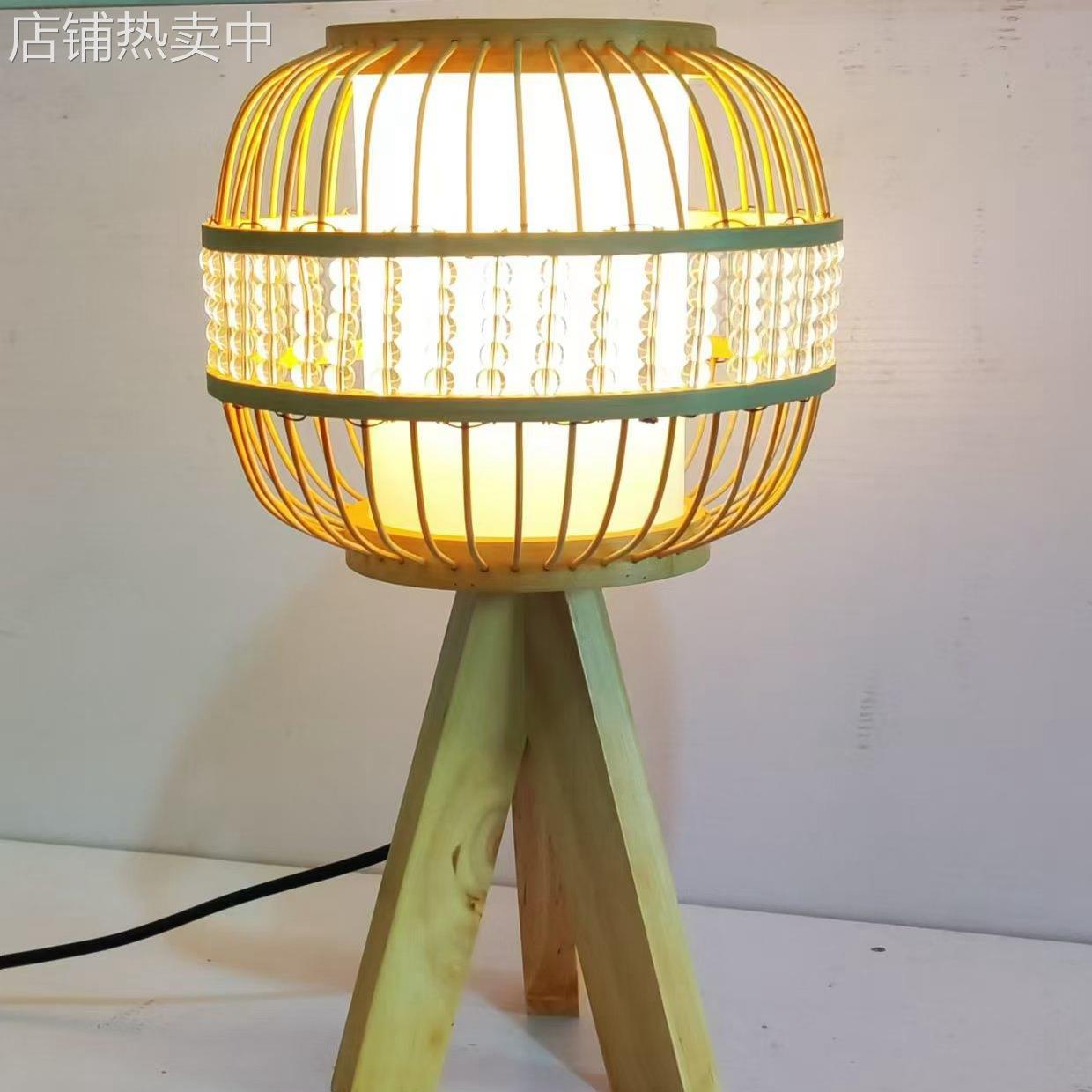 中式灯罩竹编竹灯笼水晶装饰卧室床头灯现代简约竹编水晶礼品灯罩