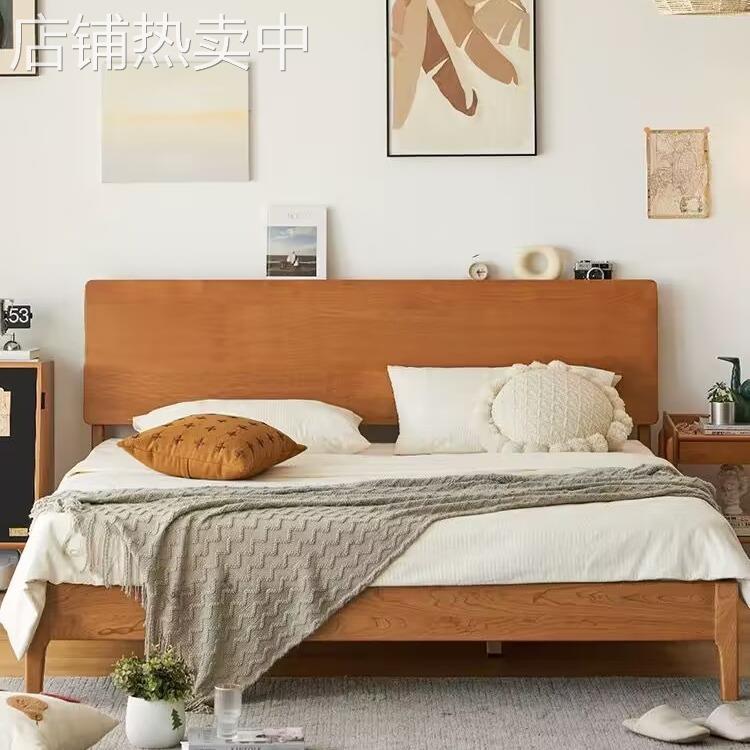 北欧实木床1.5米主卧现代简约1米2樱桃木家具小户型1.8米单双人床