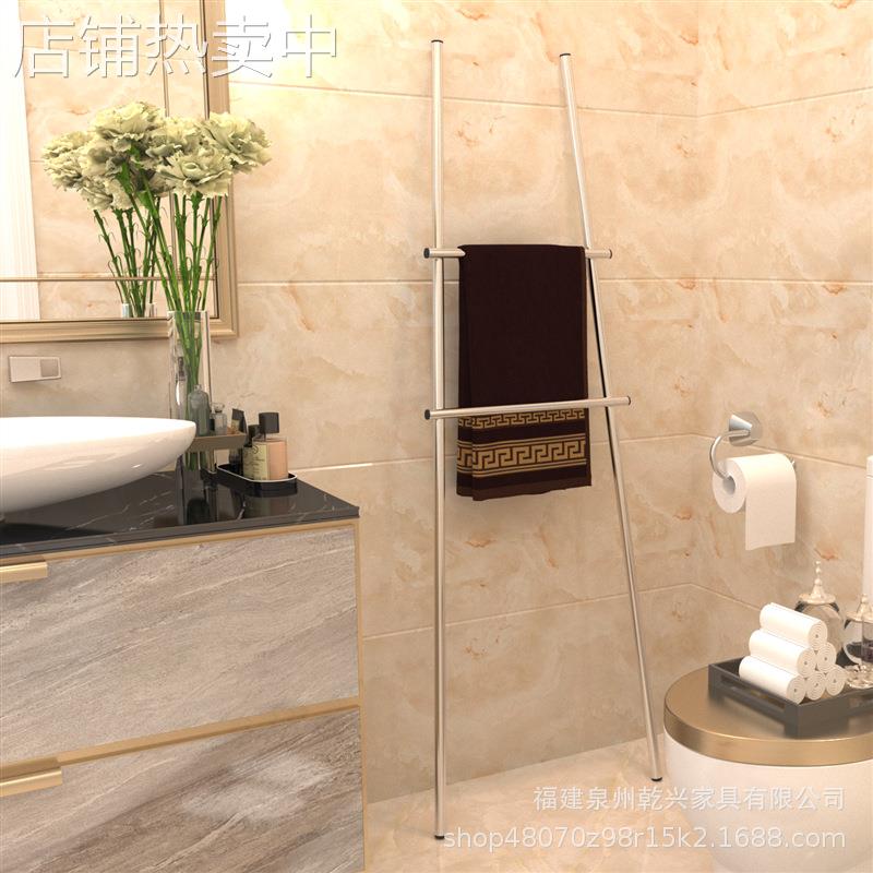 北欧风创意梯子毛巾架落地式不锈钢卫生间置物架浴室挂衣架免打孔