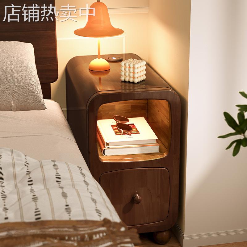 木床头柜小型极窄带灯床边柜超窄30公分20cm床边窄夹缝柜置物架
