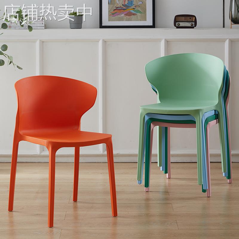 现代简约餐椅北欧家用椅子网红塑料休闲椅加厚成人靠背凳子办公椅