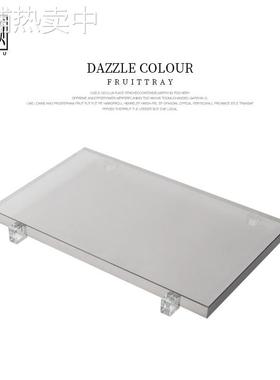 现代轻奢透明玻璃水晶托盘样板间客厅收纳盘长方形创意果盘装饰品