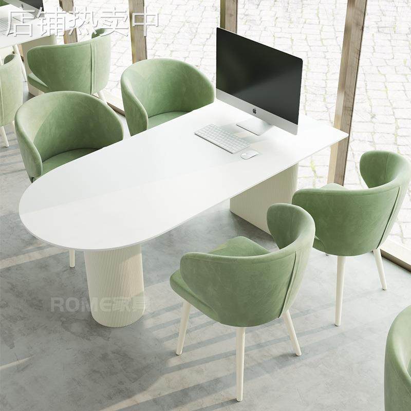 影楼选片休息区接待弧形沙发网红奶油婚纱洽谈美容院桌椅组合套装