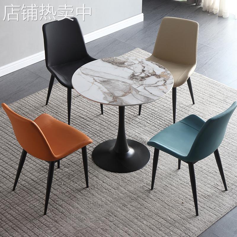 轻奢亮光岩板小圆桌阳台谈判桌接待酒店商务休闲洽谈桌椅组合灰色