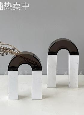 北欧轻奢大理石亚克力拱形花器插花装饰摆件样板房茶几电视柜软装