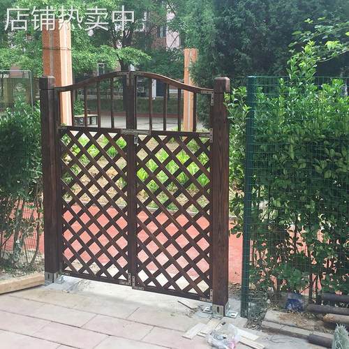 碳化木篱笆网格菜园围栏护栏户外防腐木庭院小花园木门单开栅栏门