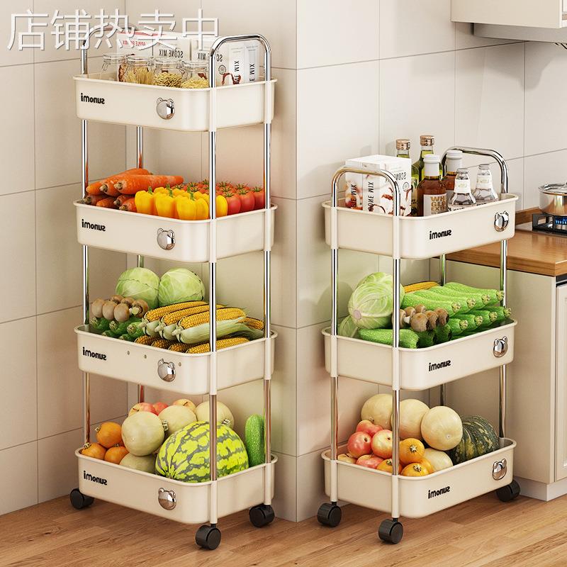 厨房小推车置物架落地多层家用多功能移动零食收纳架放果蔬菜篮子
