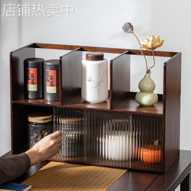 桌面博古架茶架展示架小型实木紫砂壶摆放茶叶茶具杯收纳柜置物架