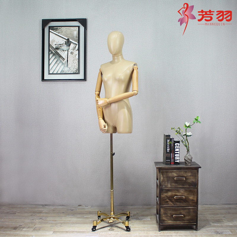 实木手臂半身女模特黑色铁三脚橱窗服装架子商场陈列展示高档PU皮