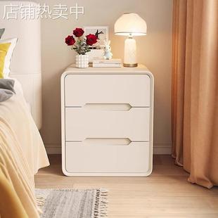 奶油风床头柜实木2025爆款家用卧室床边轻奢高级感三层55CM收纳柜