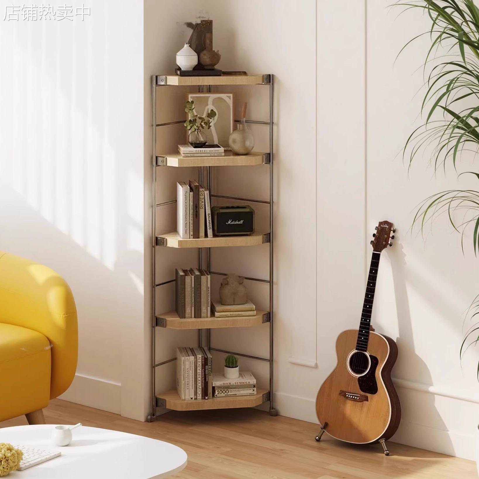 日式转角置物架扇形三角架客厅墙角多层落地收纳架转角书架展示架