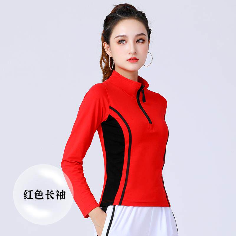 特价广场舞服装上衣春秋中年大妈跳舞的衣服红色立领秋装时尚运动