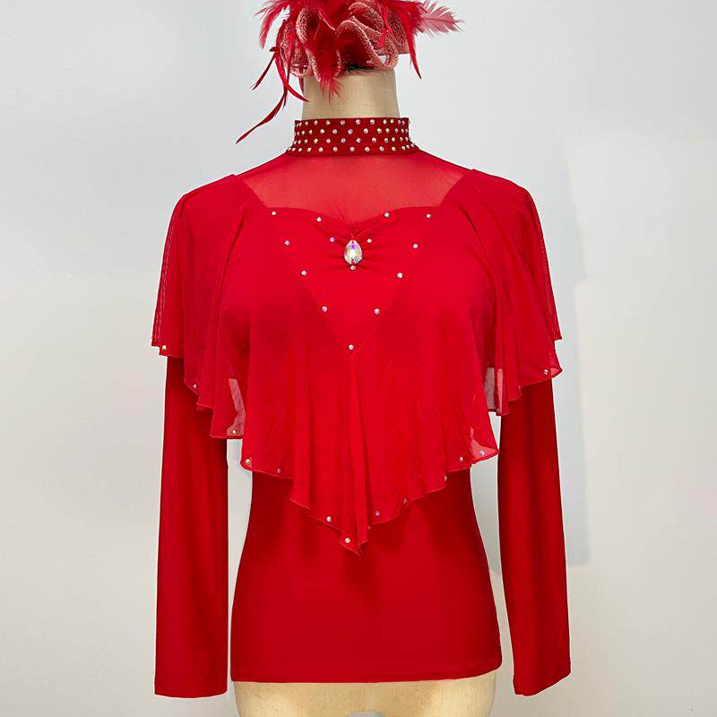 新款拉丁舞上衣女成人吉特巴舞蹈服装跳广场舞三步踩表演服摩登舞