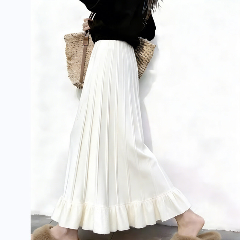 欧货高端定制白色毛呢大码半身裙女2026早春新款荷叶边轻熟大摆裙,女装/女士精品,大码半身裙,淘宝优惠券,粉丝福利购,淘宝优惠卷
