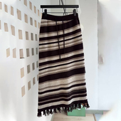 新款 欧货高端定制棕色毛呢大码 条纹半身裙女2025冬季 加厚A字裙子