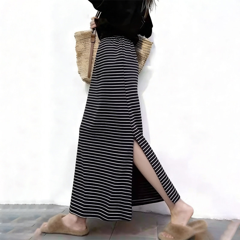 欧货高端定制黑色条纹大码半身裙