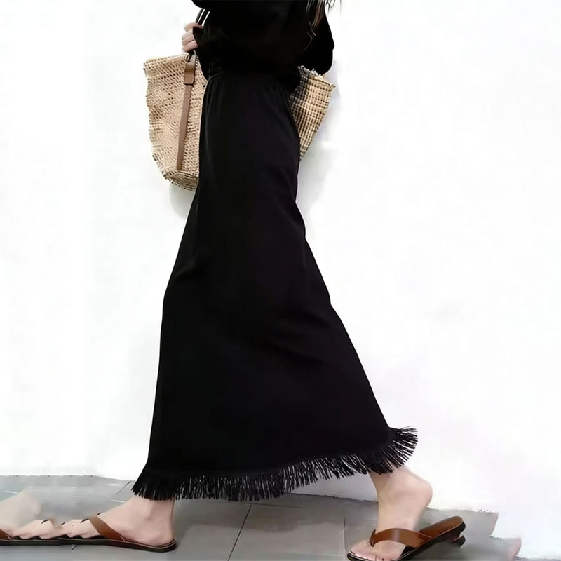 高端定制黑色流苏大码半身裙女