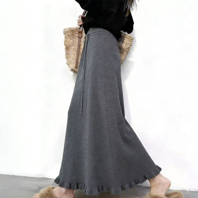 欧货高端定制灰色针织大码半身裙女2026早春新款轻熟木耳边大摆裙,女装/女士精品,大码半身裙,淘宝优惠券,粉丝福利购,淘宝优惠卷