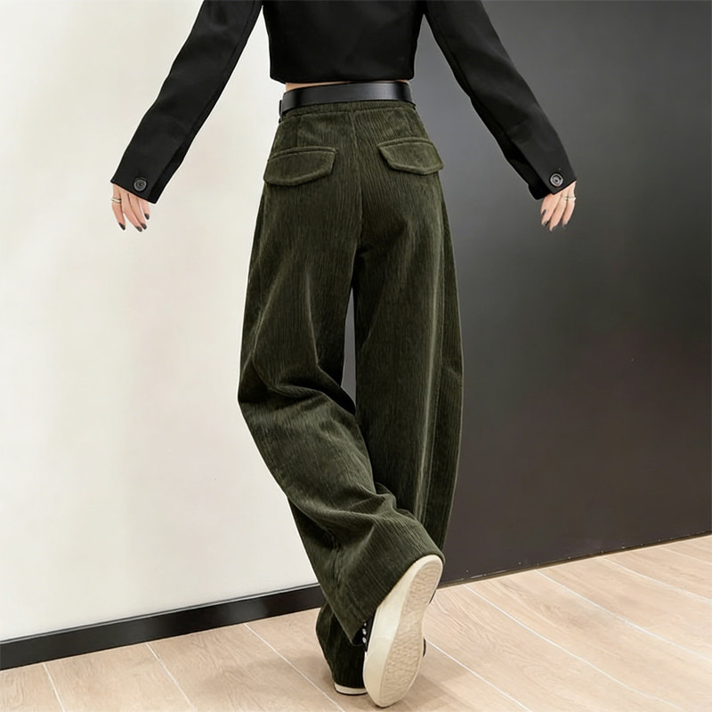 欧货高端定制军绿色灯芯绒大码阔腿裤女2026早春新款慵懒风弯刀裤,女装/女士精品,大码裤装,淘宝优惠券,粉丝福利购,淘宝优惠卷