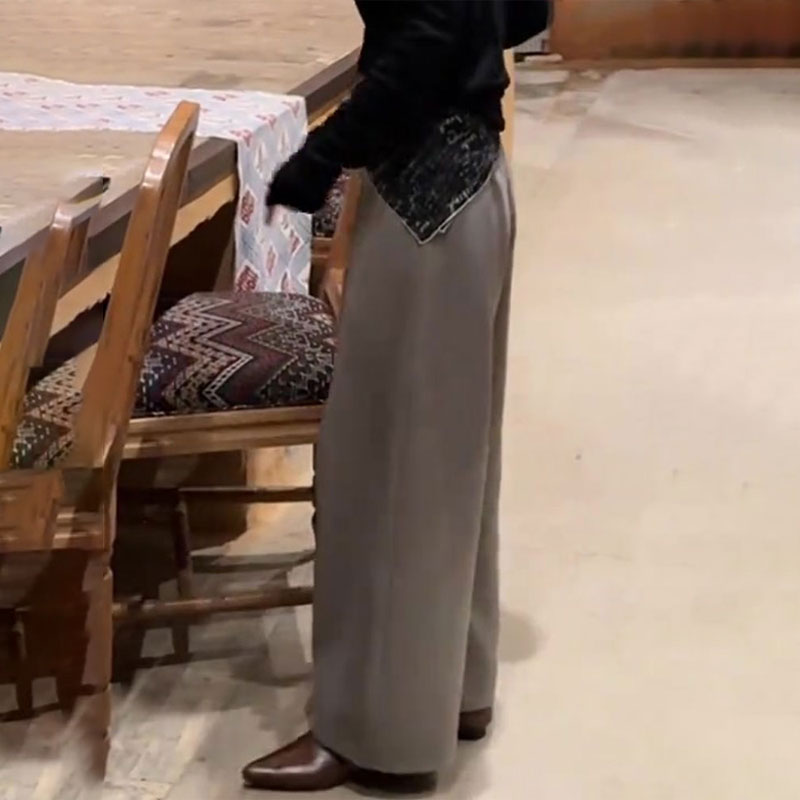 高端定制灰色大码直筒阔腿裤女