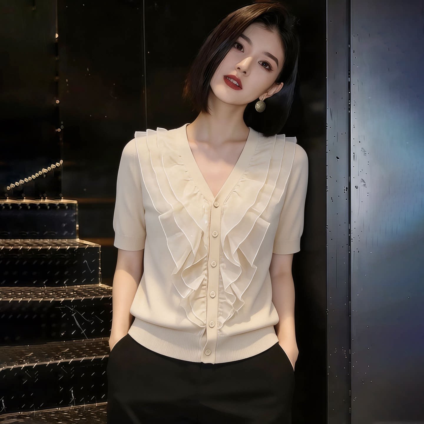 欧货高端定制奶杏色大码直筒上衣图片