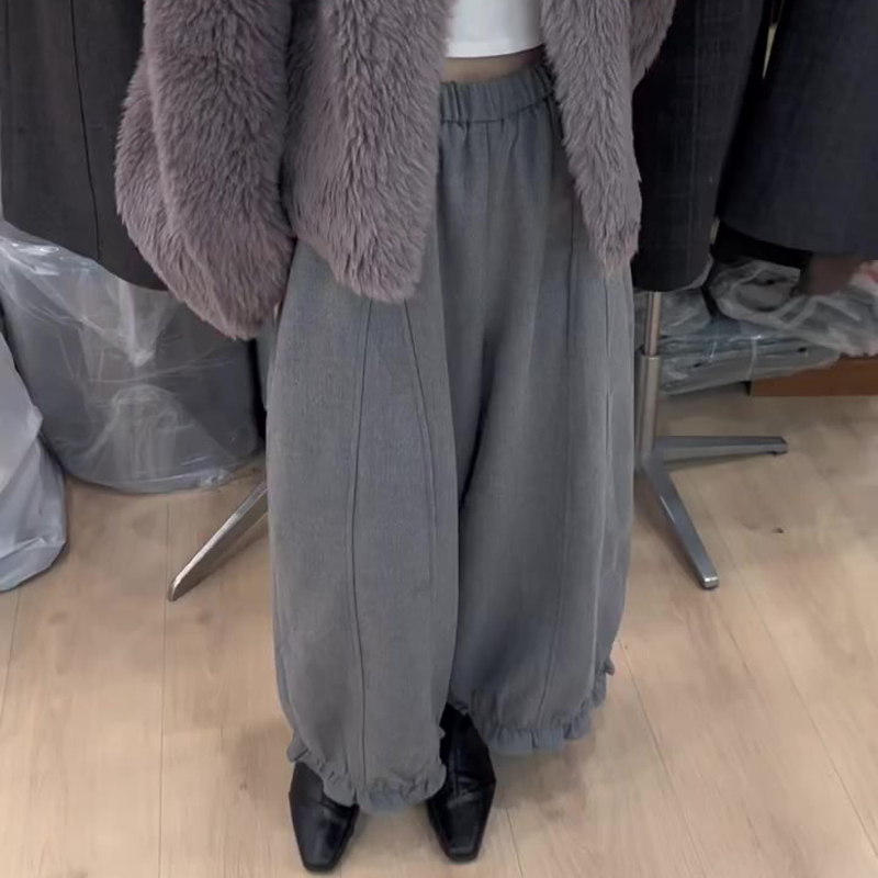 欧货高端定制灰色毛呢大码灯笼裤