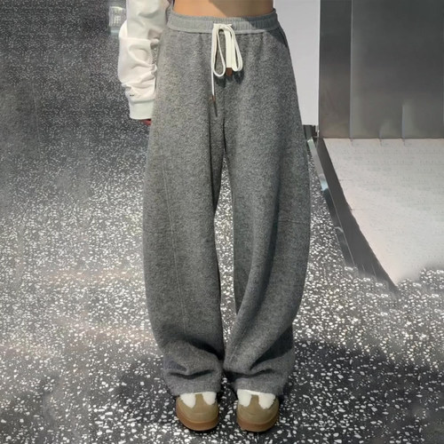 韩系灰色高定毛呢休闲香蕉卫裤子