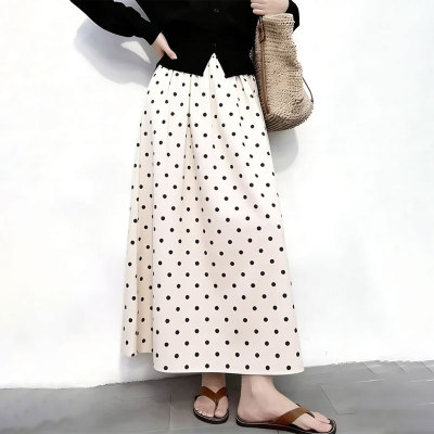 高端定制白色波点大码半身裙女