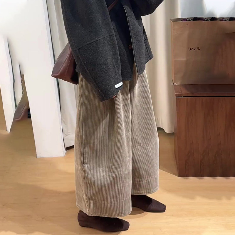 高端定制咖灰色灯芯绒大码阔腿裤女2025冬季新款加厚慵懒风弯刀裤,女装/女士精品,大码裤装,淘宝优惠券,粉丝福利购,淘宝优惠卷