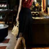 欧货高端定制黑色蕾丝边大码 半身裙女2026春夏新款 轻熟风A字裙子