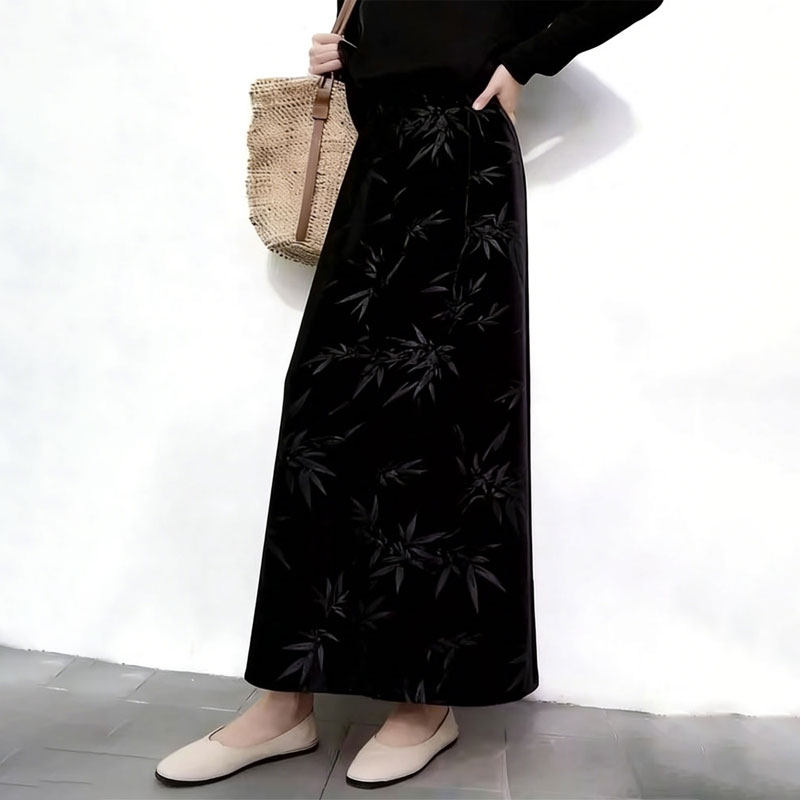 欧货高端定制黑色竹叶暗纹大码半身裙女2025冬季新款加厚A字长裙,女装/女士精品,大码半身裙,淘宝优惠券,粉丝福利购,淘宝优惠卷