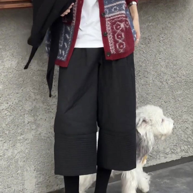 欧货高端定制黑色大码阔腿裤女2025冬季新款加厚慵懒风八分休闲裤,女装/女士精品,大码裤装,淘宝优惠券,粉丝福利购,淘宝优惠卷