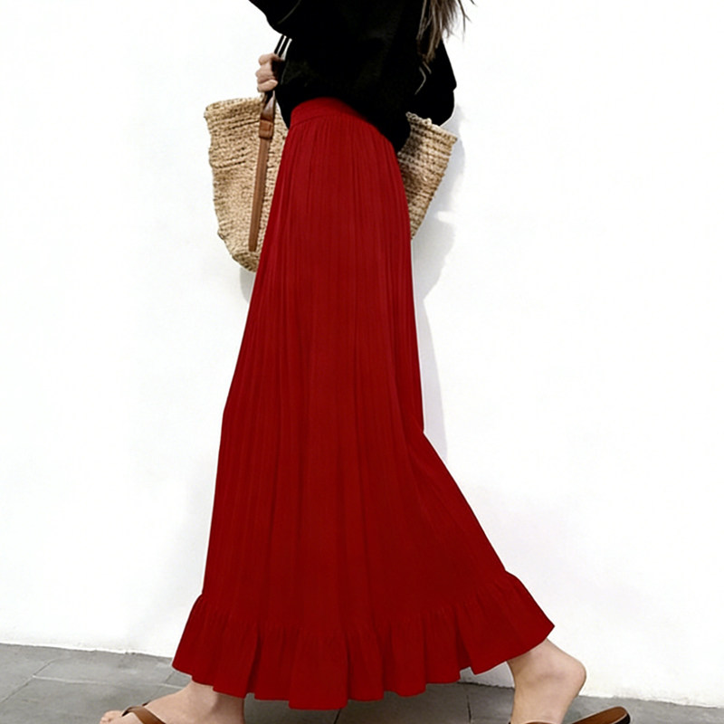 欧货高端定制红色压褶大码半身裙女2026早春新款高腰荷叶边大摆裙,女装/女士精品,大码半身裙,淘宝优惠券,粉丝福利购,淘宝优惠卷