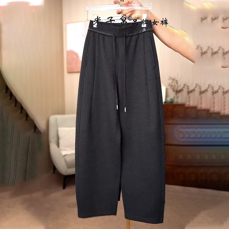 欧货高端定制黑色毛呢阔腿弯刀裤