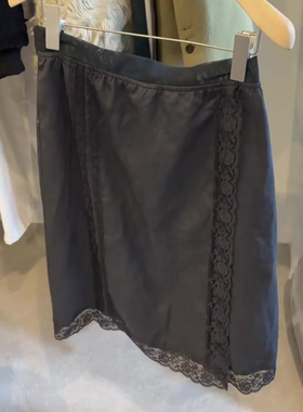 欧货高端定制深灰色大码半身裙女2025冬季新款加厚蕾丝花边A字裙