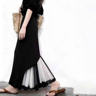 定制黑色纱网拼接大码半身裙女