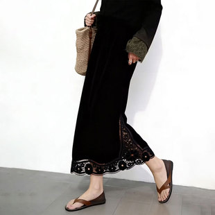 加厚A字裙子 新款 欧货高端定制黑色镂空拼接大码 半身裙女2025冬季
