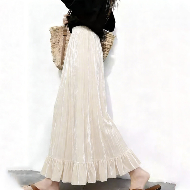 高端定制米白色大码亮丝半身裙女2026早春新款荷叶边温柔风大摆裙,女装/女士精品,大码半身裙,淘宝优惠券,粉丝福利购,淘宝优惠卷