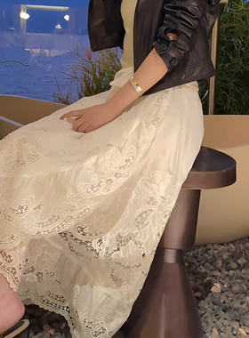 欧货正品白色蕾丝半身裙女2025秋季新款显瘦气质洋气减龄休闲长裙