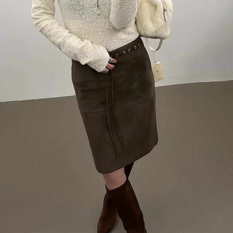 高端定制棕色丝绒大码半身裙女